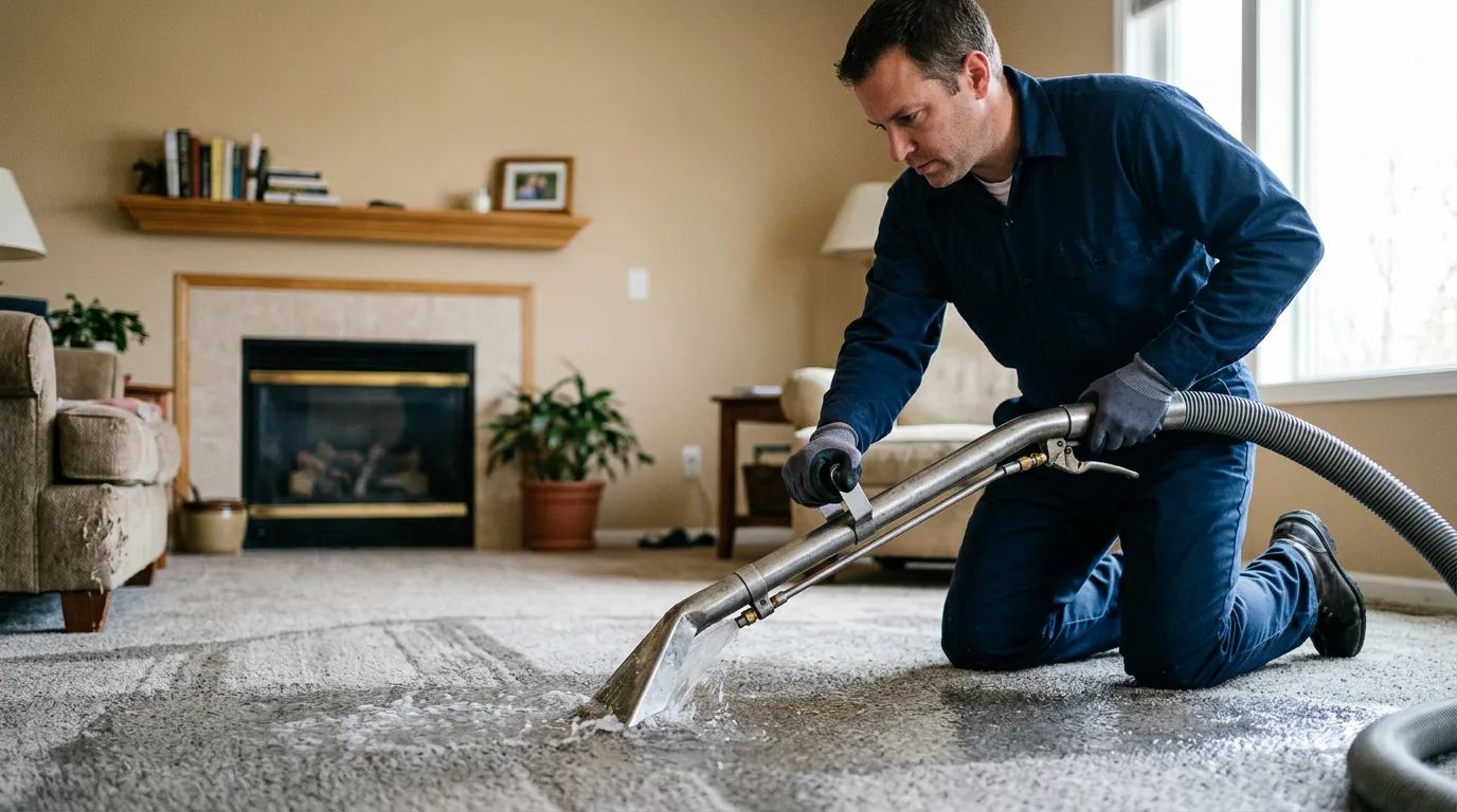Water damage restoration technician working near New Bedford, IL